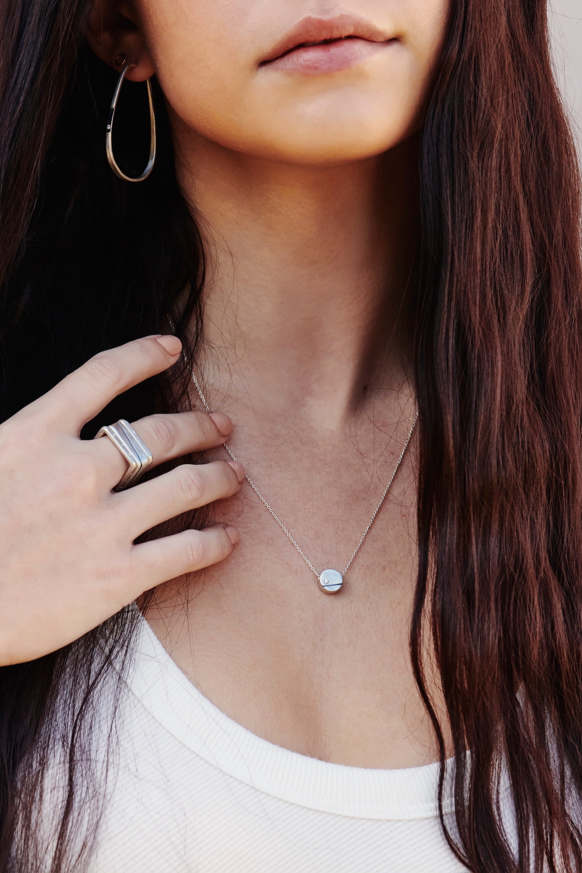 Black & White Channel Continuous Trapezoid Hoop Earrings with Tiny Diamonds - Colleen Mauer Designs