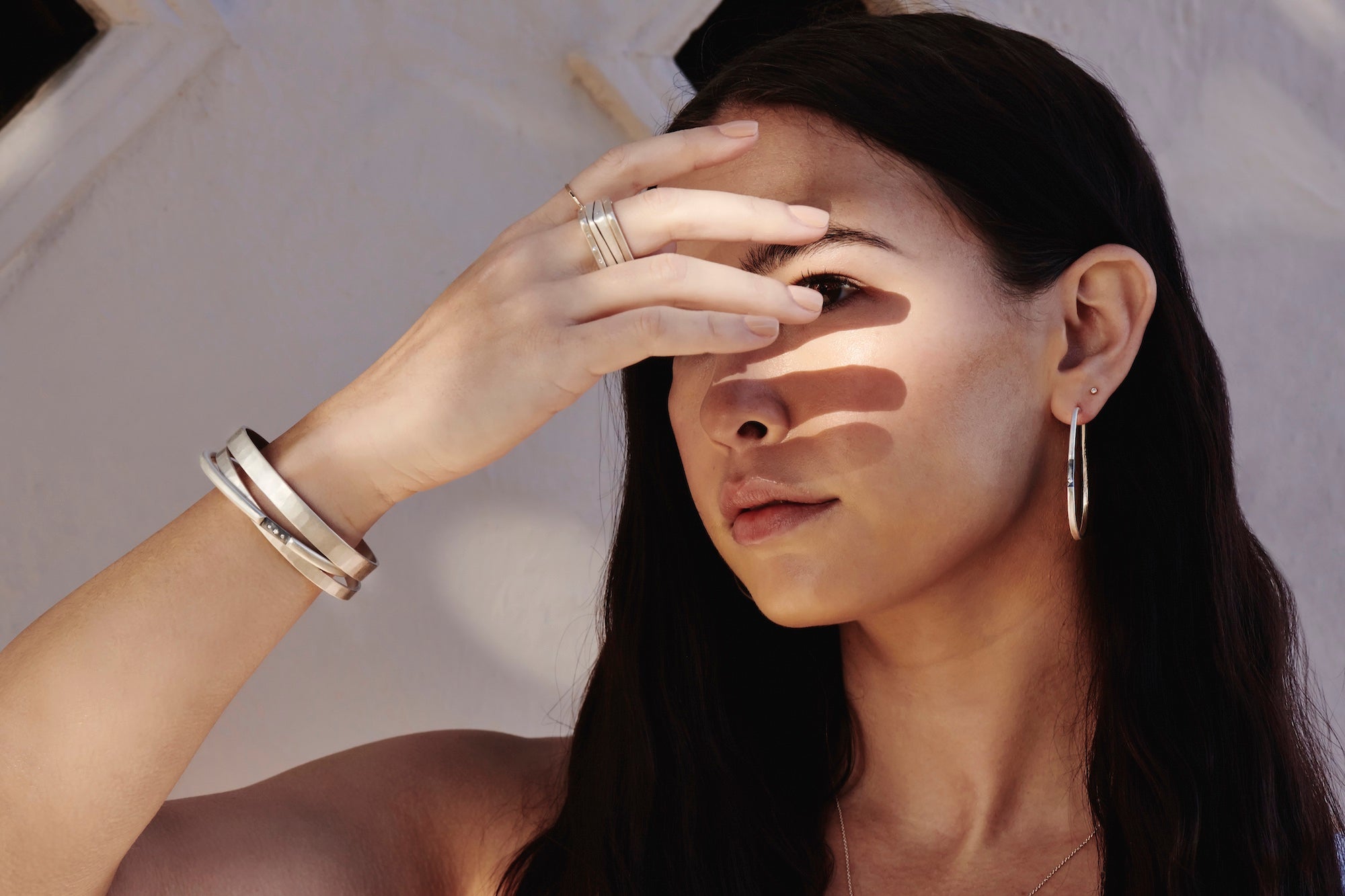 Black & White Channel Continuous Trapezoid Hoop Earrings with Tiny Diamonds - Colleen Mauer Designs