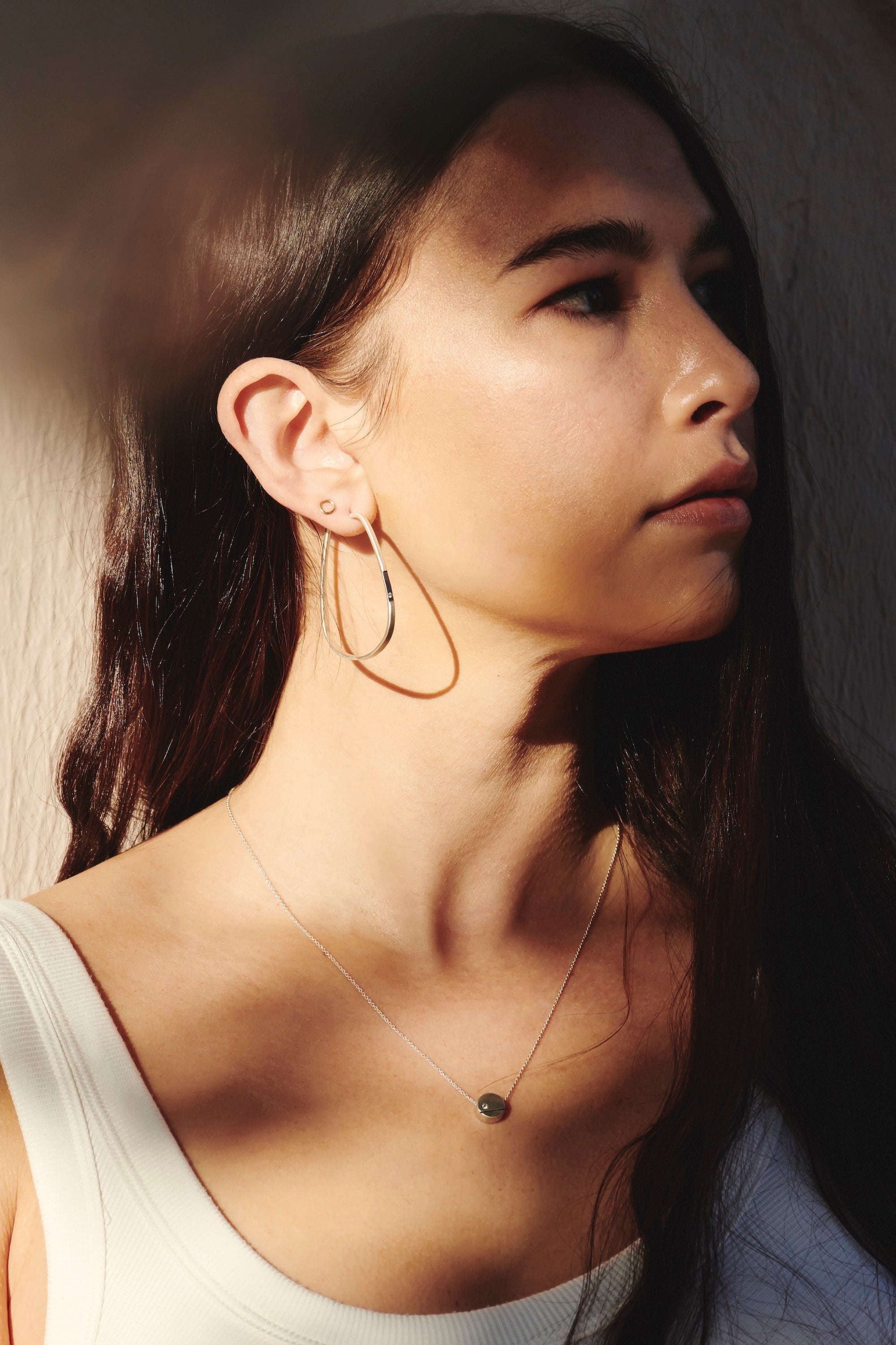 Black & White Channel Continuous Trapezoid Hoop Earrings with Tiny Diamonds - Colleen Mauer Designs