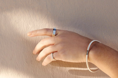 Black & White Channel Bangle Bracelet with Tiny Diamonds - Colleen Mauer Designs