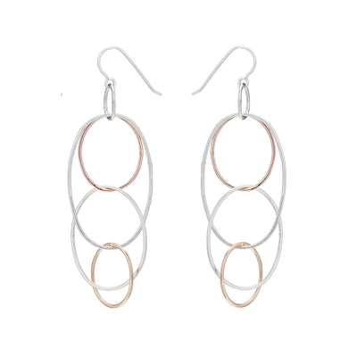 e159s.rg.yg Long Organic Multi-Hoop Earrings in Sterling Silver, Rose Gold and Yellow Gold