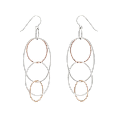 e159s.rg.yg Long Organic Multi-Hoop Earrings in Sterling Silver, Rose Gold and Yellow Gold