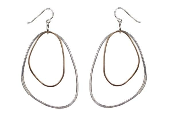 E264 Large Angular Hoop Earrings with Wire Wrapped Detail