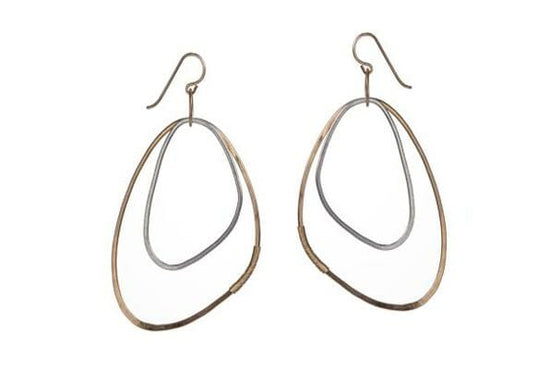 Large Angular Hoop Earrings With Wire Wrapped Detail