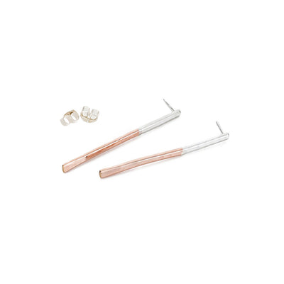 E296s.rg Short Two-Toned Mixed Metal Virga Posts in Sterling Silver and Rose Gold