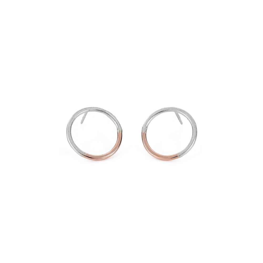 E305s.rg Silver and Rose Gold Circle Post Earrings