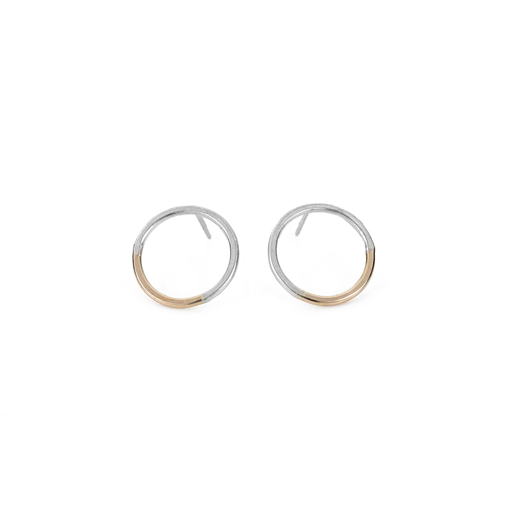 E305s.yg Silver and Yellow Gold Circle Post Earrings