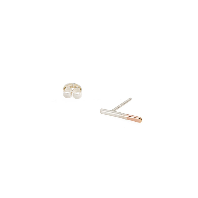 E313s.yg-Single Two-Toned Stria Stud Earring Single in Sterling Silver and Yellow Gold