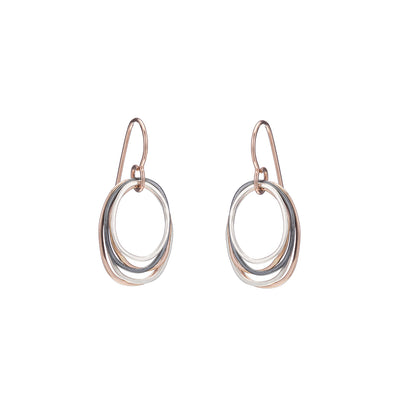 E323g.t.rg Mini Tri-Toned Oblong Earrings in Rose Gold, Sterling and Oxidized Silver