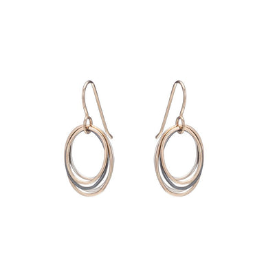 E323g.t.yg Mini Tri-Toned Oblong Earrings in Yellow Gold, Sterling and Oxidized Silver