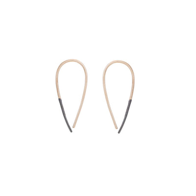 E324x.yg Small Two-Toned Mixed Metal Teardrop Pull-Through Earrings in Yellow Gold and Black Oxidized Sterling Silver