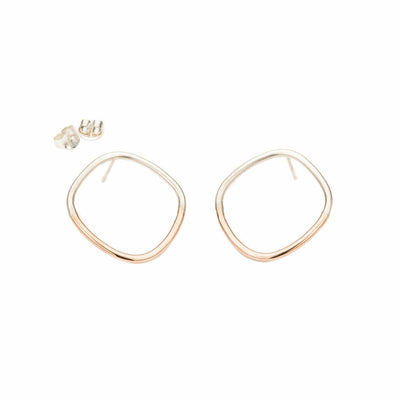E333s.rg Large Two-Toned Rounded Square Post Earrings in Sterling Silver andRose Gold