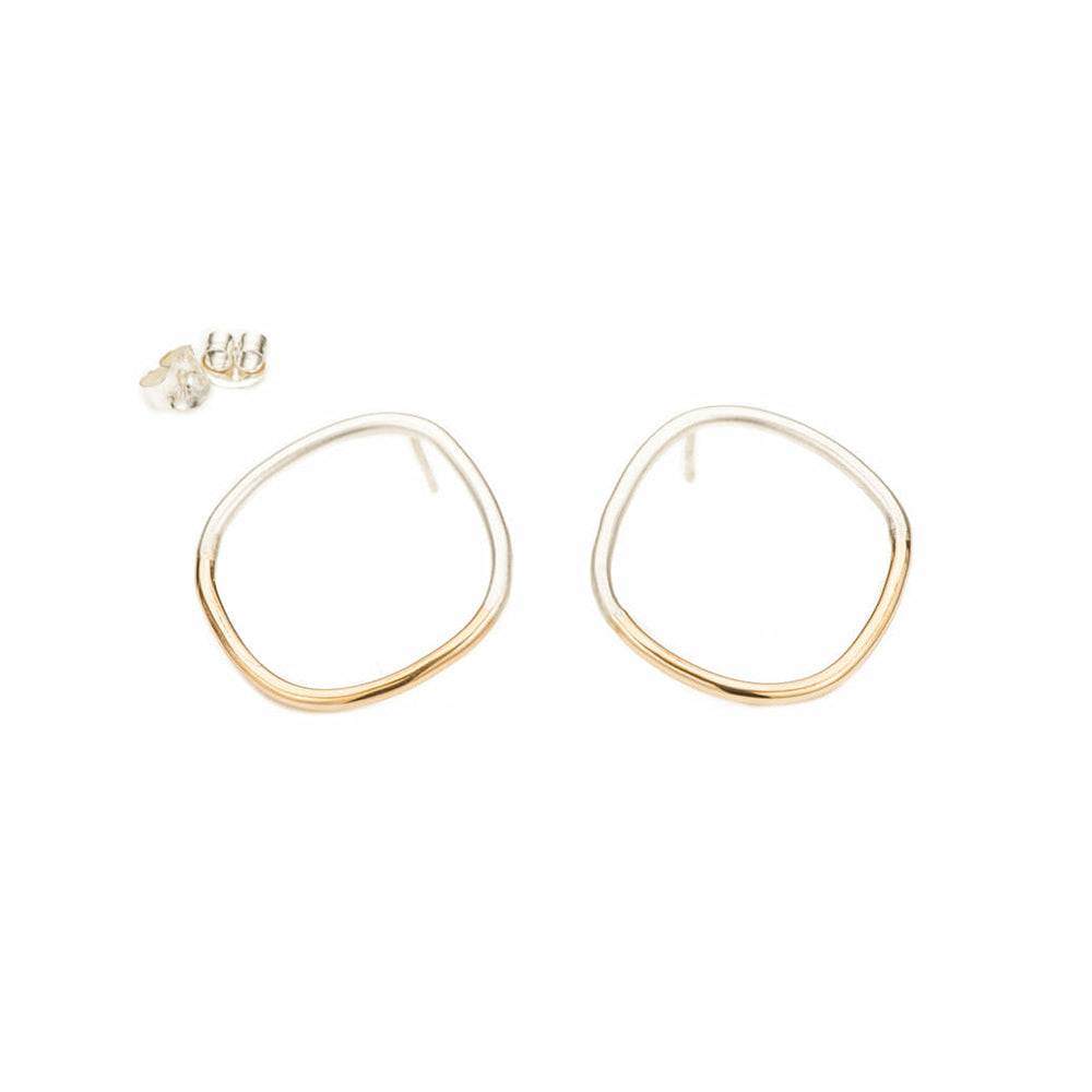 E333s.yg Large Two-Toned Rounded Square Post Earrings in Sterling Silver and Yellow Gold