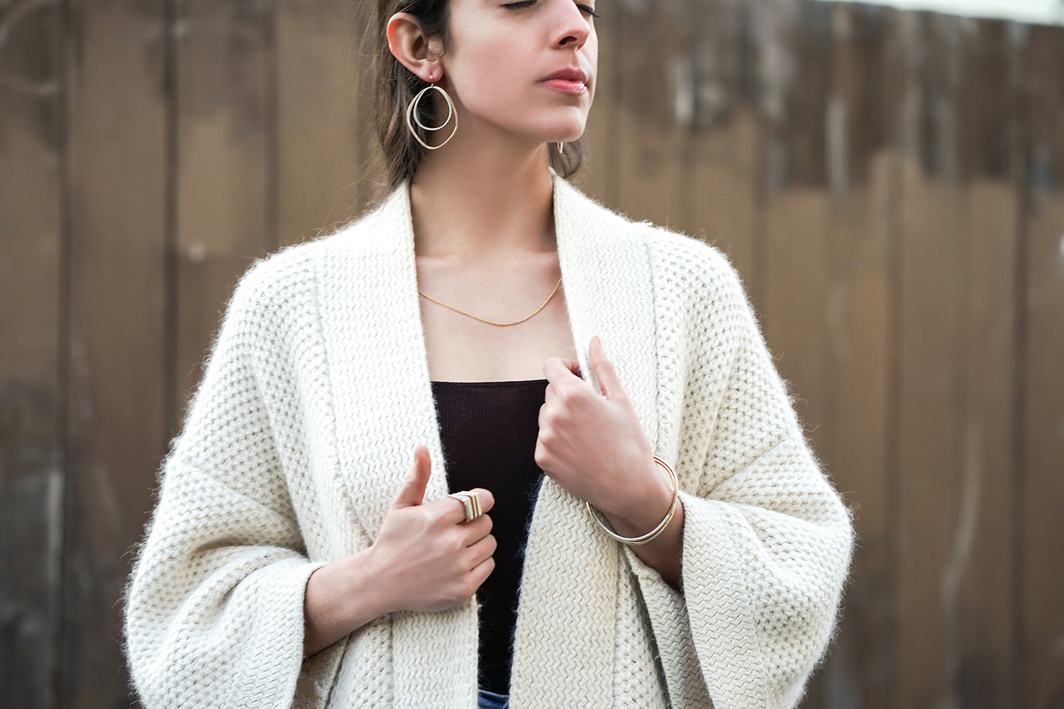 E335g.yg Large Double Angular Hoops in Yellow Gold and Sterling Silver