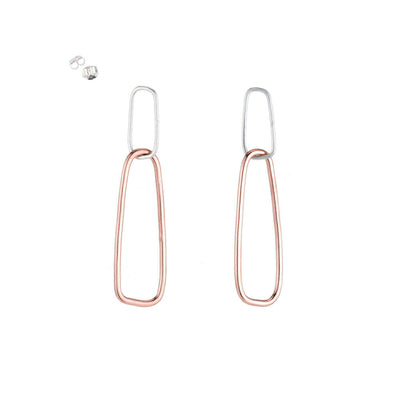 E336s.rg Interlocking Rectangle Post Earrings in Rose Gold and Silver