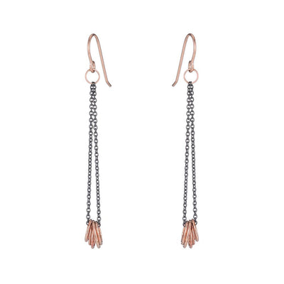 E349x.rg Black & Gold Cinq Earrings in Oxidized Silver and Rose Gold
