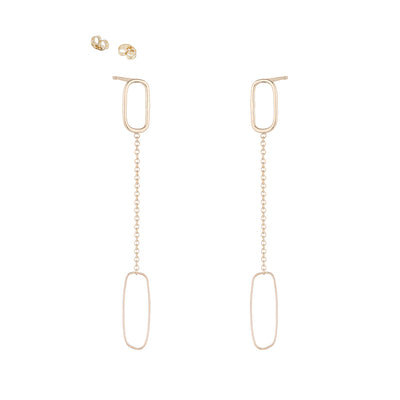 E353yg Rectangle & Chain Post Earring in Yellow Gold