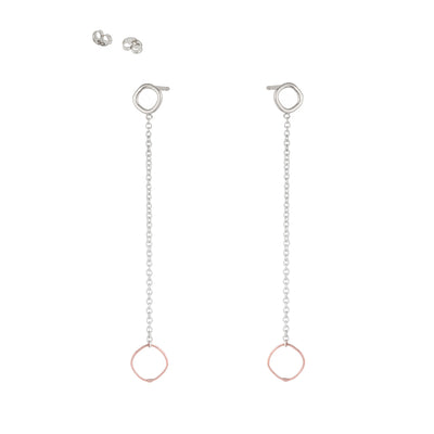 E354s.rg Square & Chain Post Earring in Sterling Silver and Rose Gold