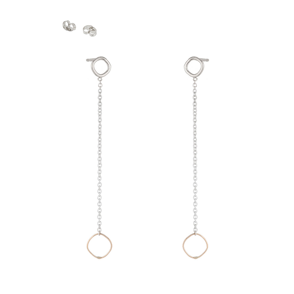 E354s.yg Square & Chain Post Earring in Sterling Silver and Yellow Gold
