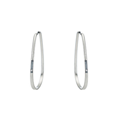 E357 Black & White Channel Continuous Trapezoid Hoop Earrings with Tiny Diamonds