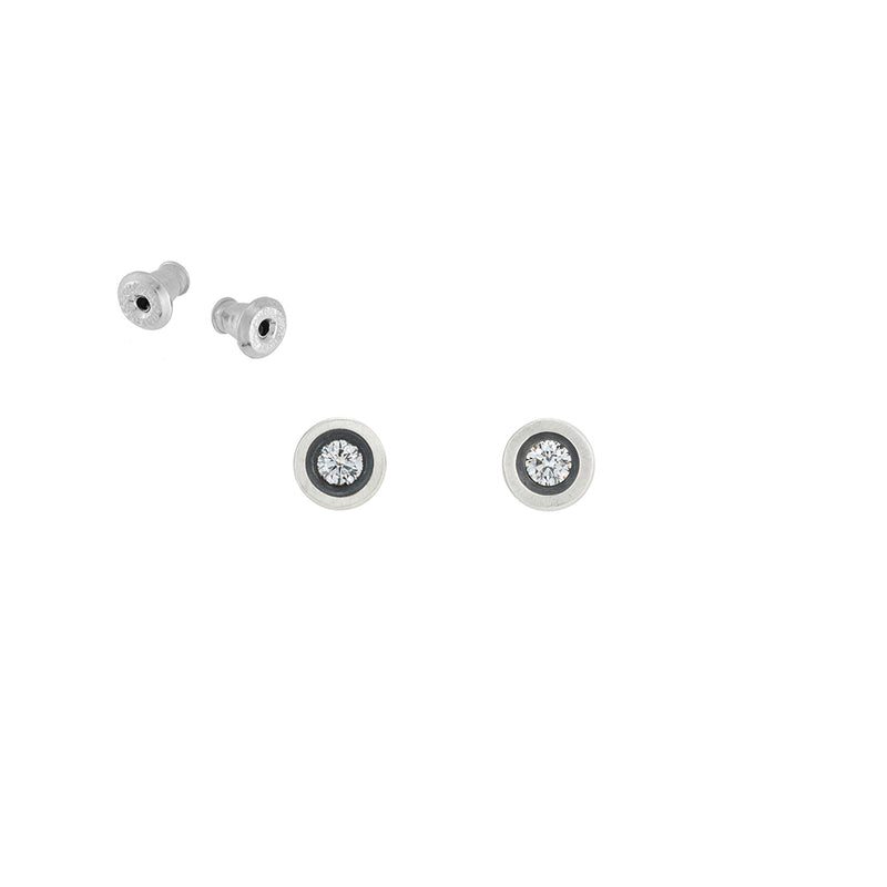E358 Black & White Sunken Diamond Stud Earrings