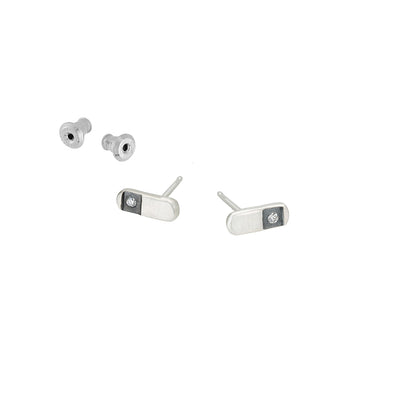 E359 Black & White Channel Rectangular Stud Earrings