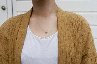 N268g.yg Famila Necklace on Yellow Gold Chain - Model Image