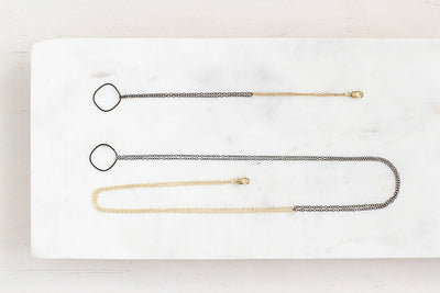 N269x.yg Two-Toned Mixed Meal Chain Line Necklace in Black Oxidized Sterling Silver and Yellow Gold