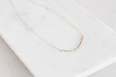 N276g.yg Mini Yellow Gold and Silver Inflecto Necklace on Yellow Gold Chain - Lifestyle Image