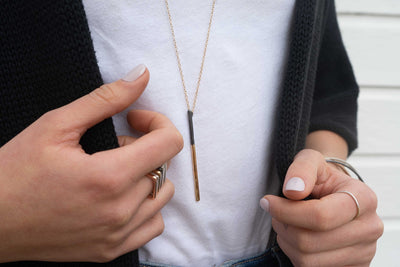 N290x.yg Long Black & Yellow Gold Virga Necklace - Model Shot
