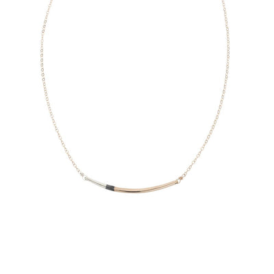 N291g.t.yg Mini Tri-Toned Arc Necklace in Yellow Gold, Silver and Black on Yellow Gold Chain