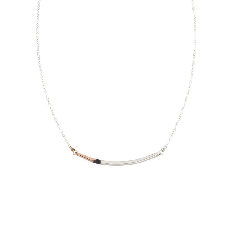 N291g.t.yg Mini Tri-Toned Arc Necklace in Yellow Gold, Silver and Black on Yellow Gold Chain