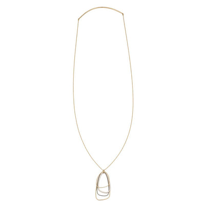 N299g.yg Gold, Black and Silver Long Multi Triangle Necklace in Yellow Gold - Full Length Image