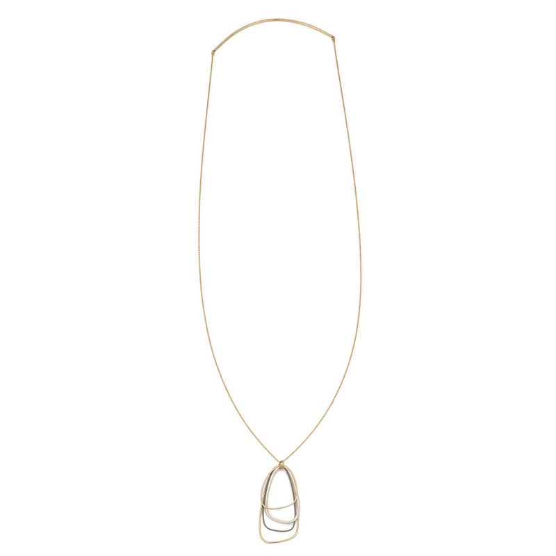 N299g.yg Gold, Black and Silver Long Multi Triangle Necklace in Yellow Gold