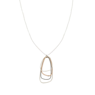 N299s.rg Long Mixed Metal Multi Triangle Necklace in Black Oxidized & Sterling Silver and Rose Gold