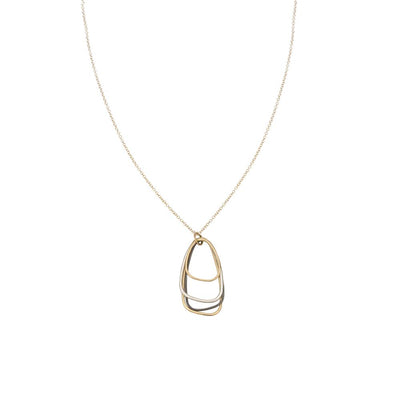 N300g.yg Gold, Black and Silver Mixed Metal Multi Triangle Necklace on Yellow Gold Chain