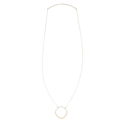 N301s.yg Long Mixed Metal Sterling Silver and Yellow Gold Rounded Square Necklace - Full Length Image