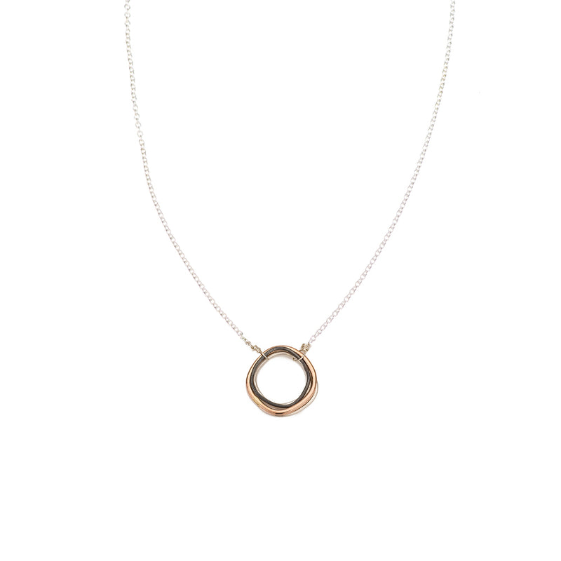 N302g.yg Tri-Toned Multi-Rounded Square Necklace on Yellow Gold Chain