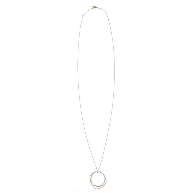 N307g.yg Long Double Square Necklace in Yellow Gold and Silver