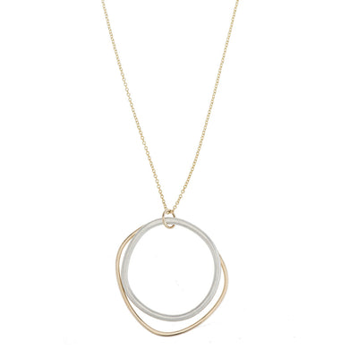 N307g.yg Long Double Square Necklace in Yellow Gold and Silver