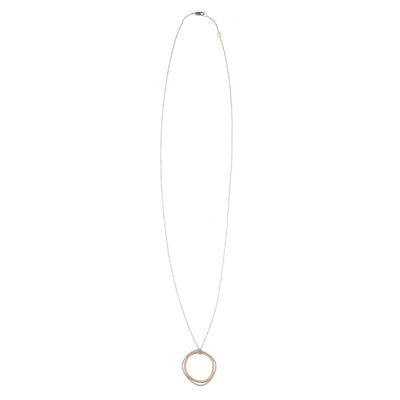 N307s.yg Long Double Square Necklace in Silver and Yellow Gold - Full Length Image