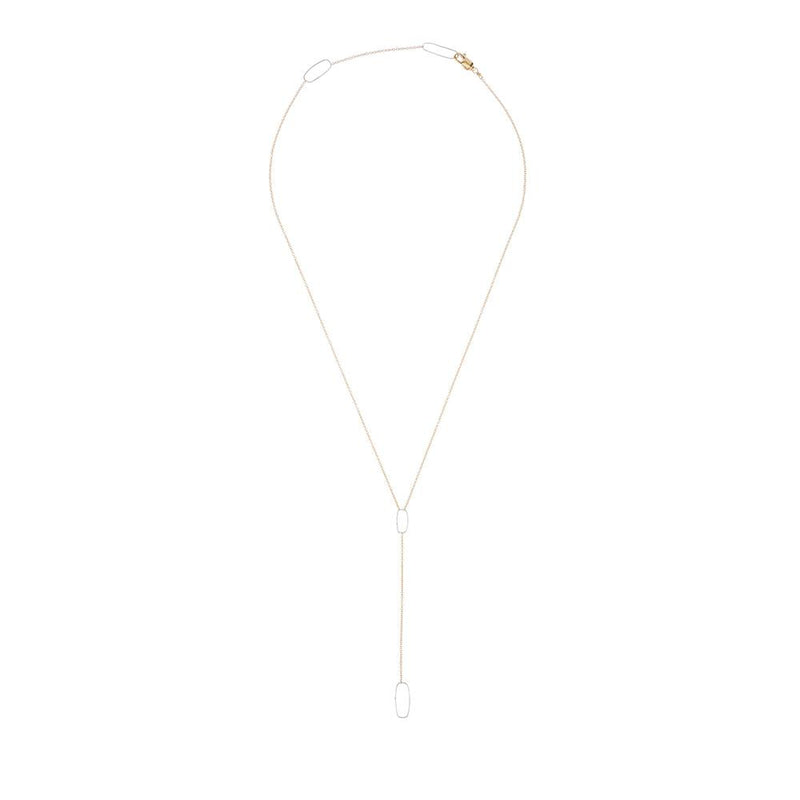 N309g.yg Rectangle Lariat Necklace in Yellow Gold and Sterling Silver