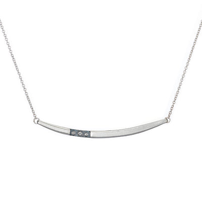 N312 Black & White Channel Arc Necklace with Tiny Diamonds