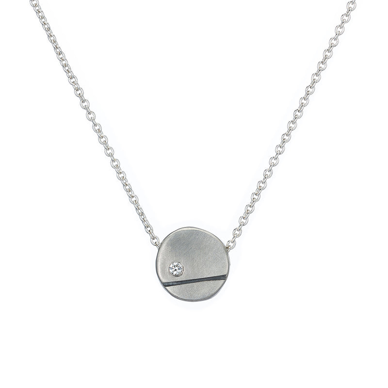 N313 Black & White Line and Disc Pendant with Tiny Diamond
