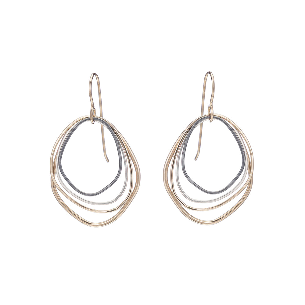 E286g.yg Small Yellow Gold, Silver and Black Topography Earrings