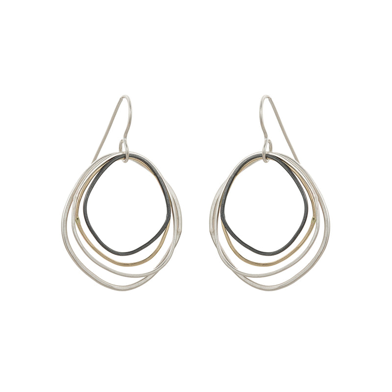 E286g.yg Small Yellow Gold, Silver and Black Topography Earrings