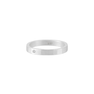 3mm Wide Silver Ring with Tiny Diamond - Colleen Mauer Designs