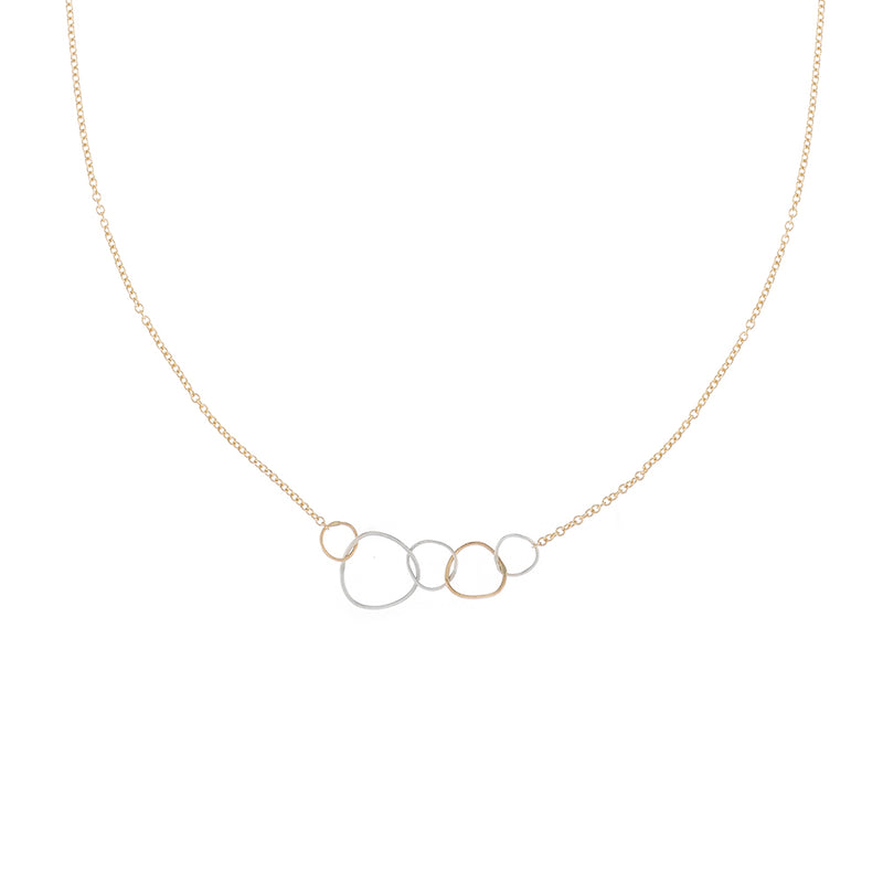 N311s.rg.yg 5-Loop Mini Pebble Necklace in Sterling Silver, Rose Gold and Yellow Gold