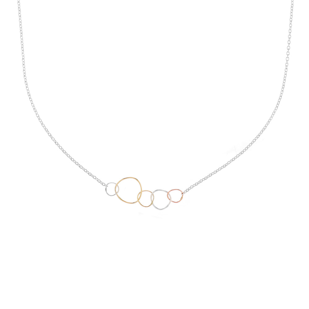 N311s.rg.yg 5-Loop Mini Pebble Necklace in Sterling Silver, Rose Gold and Yellow Gold