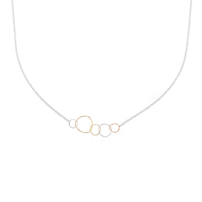 N311s.rg.yg 5-Loop Mini Pebble Necklace in Sterling Silver, Rose Gold and Yellow Gold